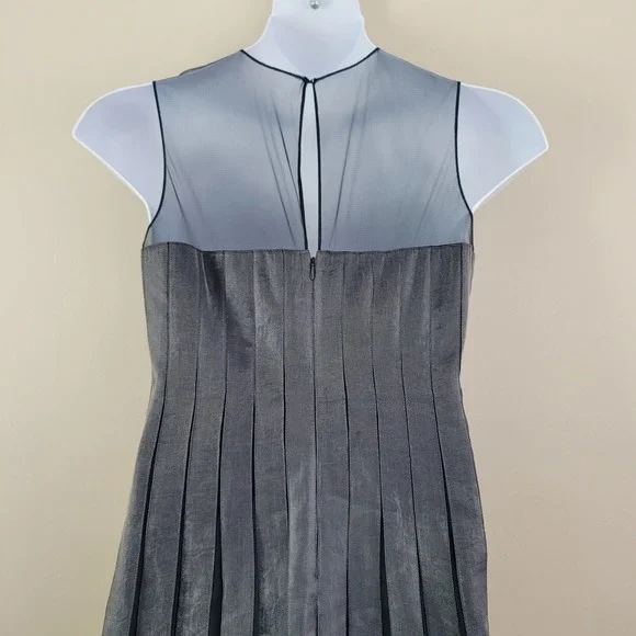 ADRIANNA PAPELL Size 12P Blue Gray Metallic Pleated Formal Party Cocktail Dress - Picture 5 of 9